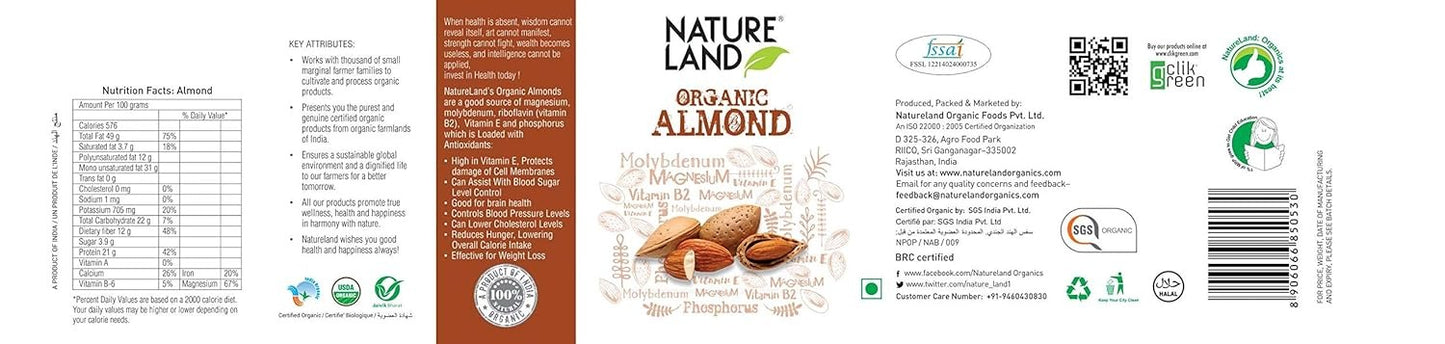 Natureland Organics Almond 250gm, Raisins 250gm - Organic Dry Fruits Combo