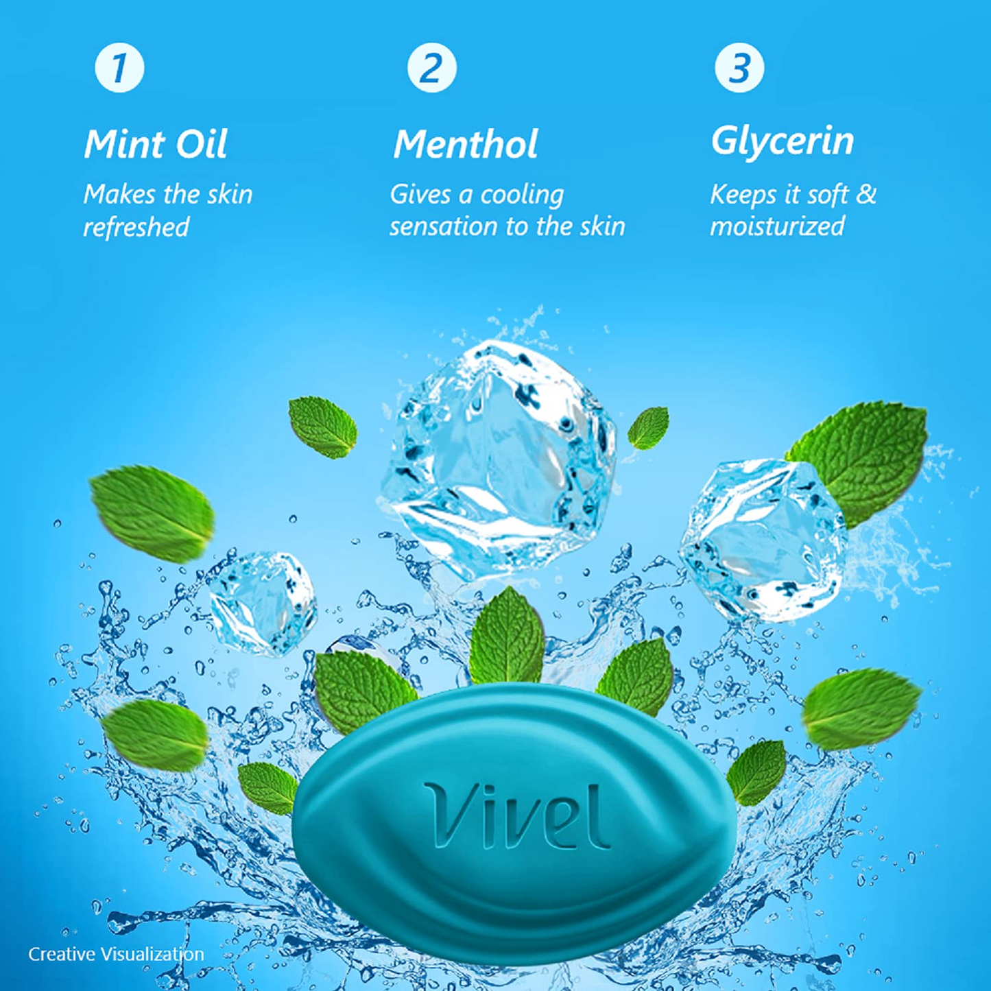 Vivel Cool Mint, Soft Fresh Skin, 600g (150g - Pack of 4), Soap for Women & Men for Soft, Glowing & Moisurised Skin, All Skin Types