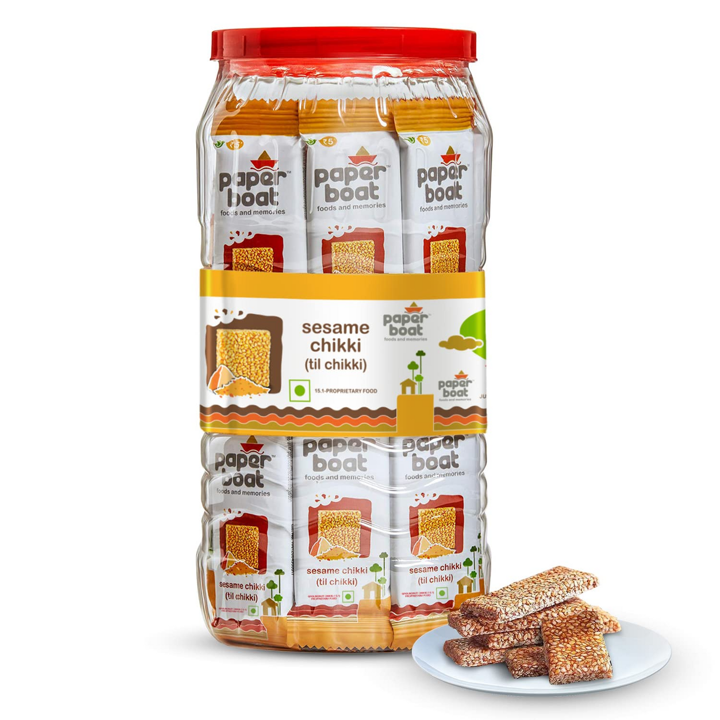 Paper Boat Sesame Chikki Jar, Nutritious Bar, No Added Preservatives and Colours | Gajak | Sweets | Made with Jaggery | Gazak (50 pieces, 16g each)