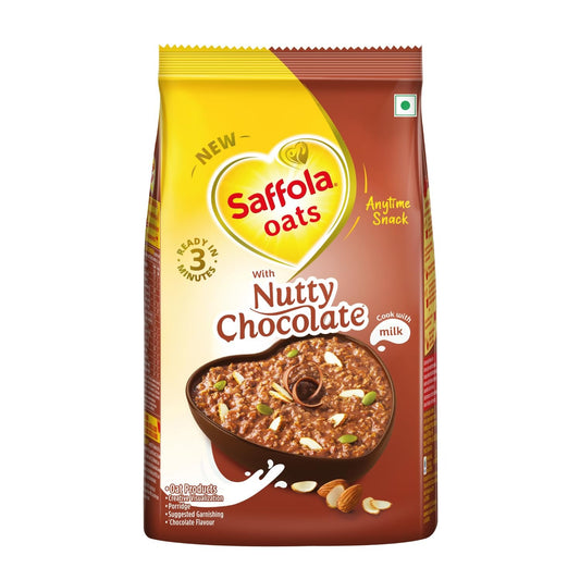 Saffola Oats with Nutty Chocolate, Chocolate Flavoured Oats with High Fibre, Anytime Snack, 400g