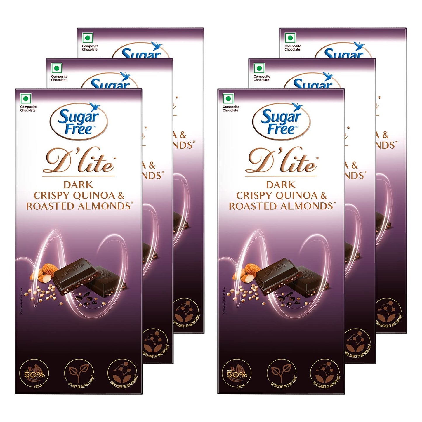 Sugar Free D'lite Quinoa & Almonds Dark Chocolate Bar, 80 Grams (Pack of 3)