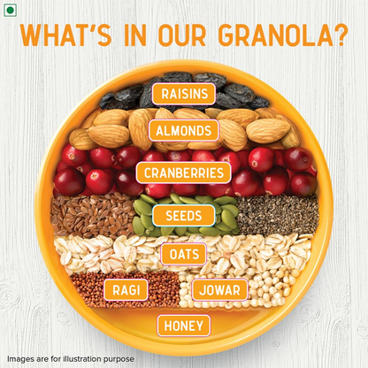 Tata Soulfull Millet Granola, Honey, Fruits, Nuts & Seeds, 400g, 20% Crunchy Millets, 24% Fruits, Nut & Seeds, Breakfast Cereal