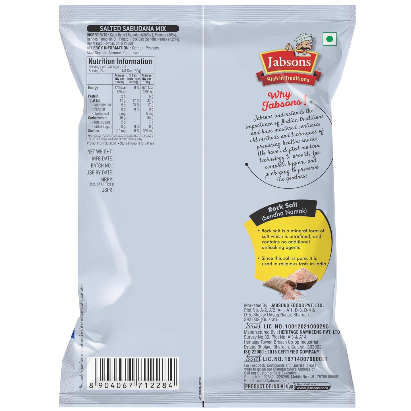 Jabsons Sabudana Mix Salted - 180gm