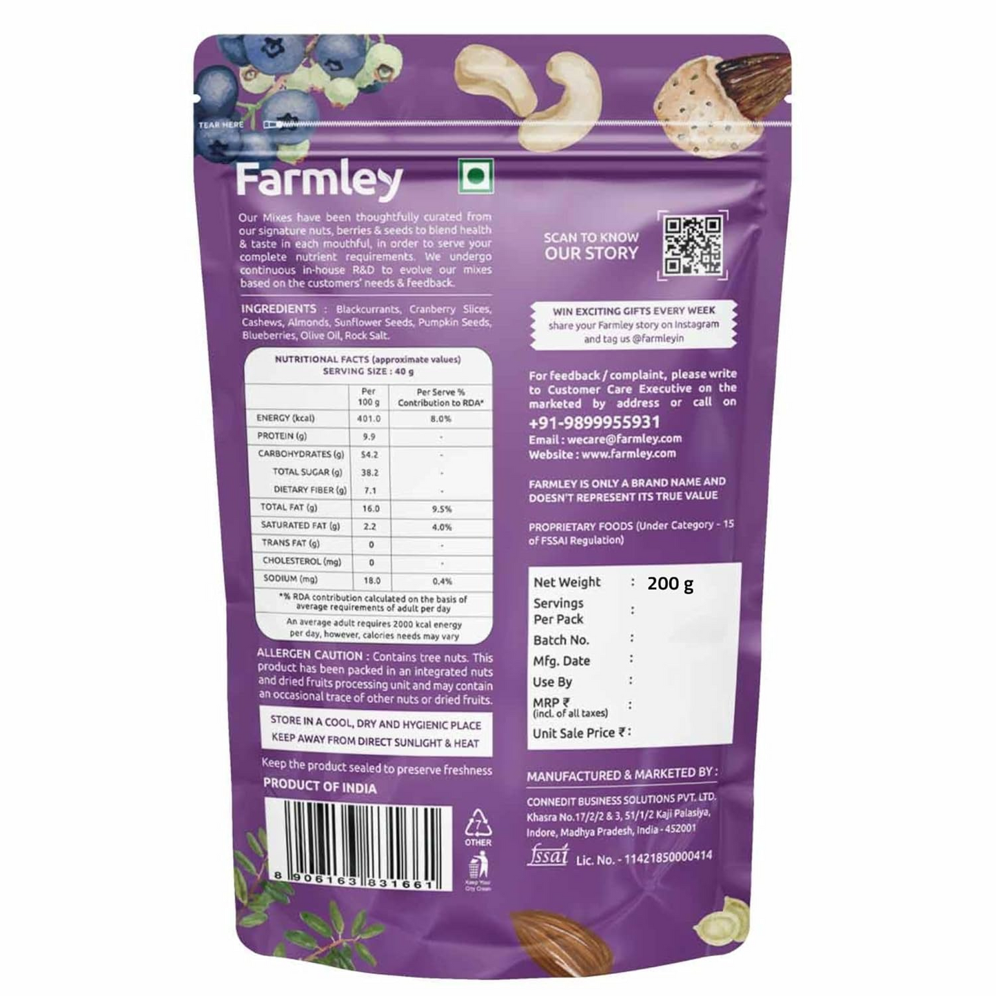 Farmley Premium Trail Mix | 200g | 7 Superfoods in 1 Mix | Contains Almonds, Pumpkin Seeds, Cashew, Sunflower Seeds, Blueberries|