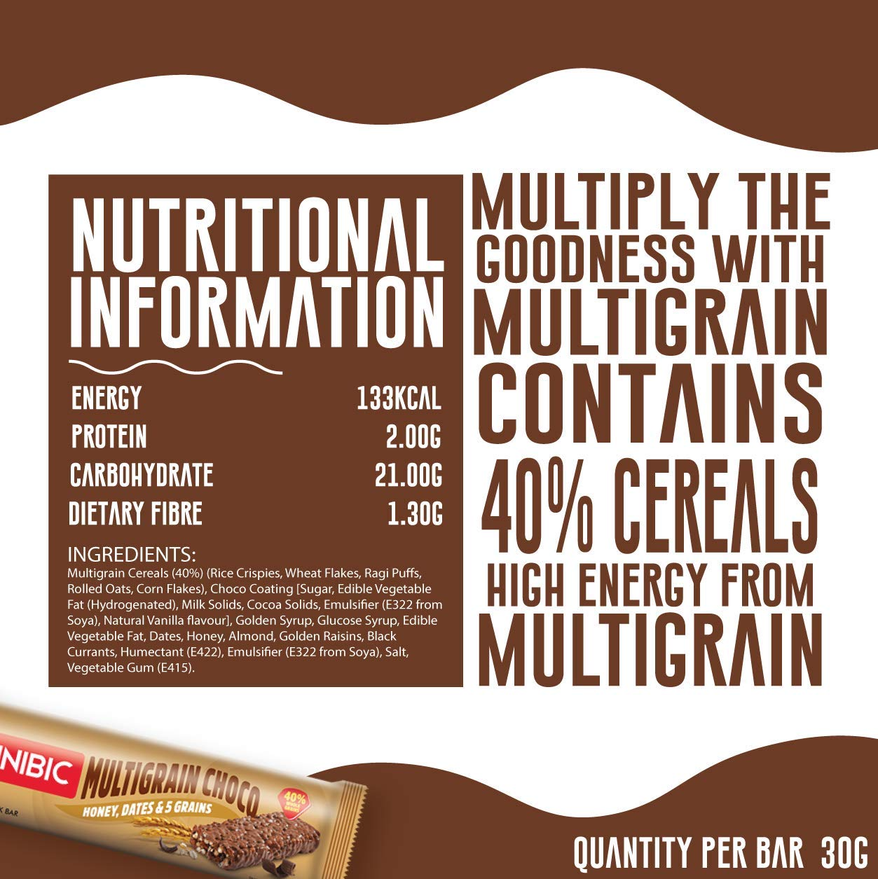 Unibic Snack bar Multigrain Choco 360g Pack of 12, 360g