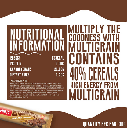 Unibic Snack bar Multigrain Choco 360g Pack of 12, 360g