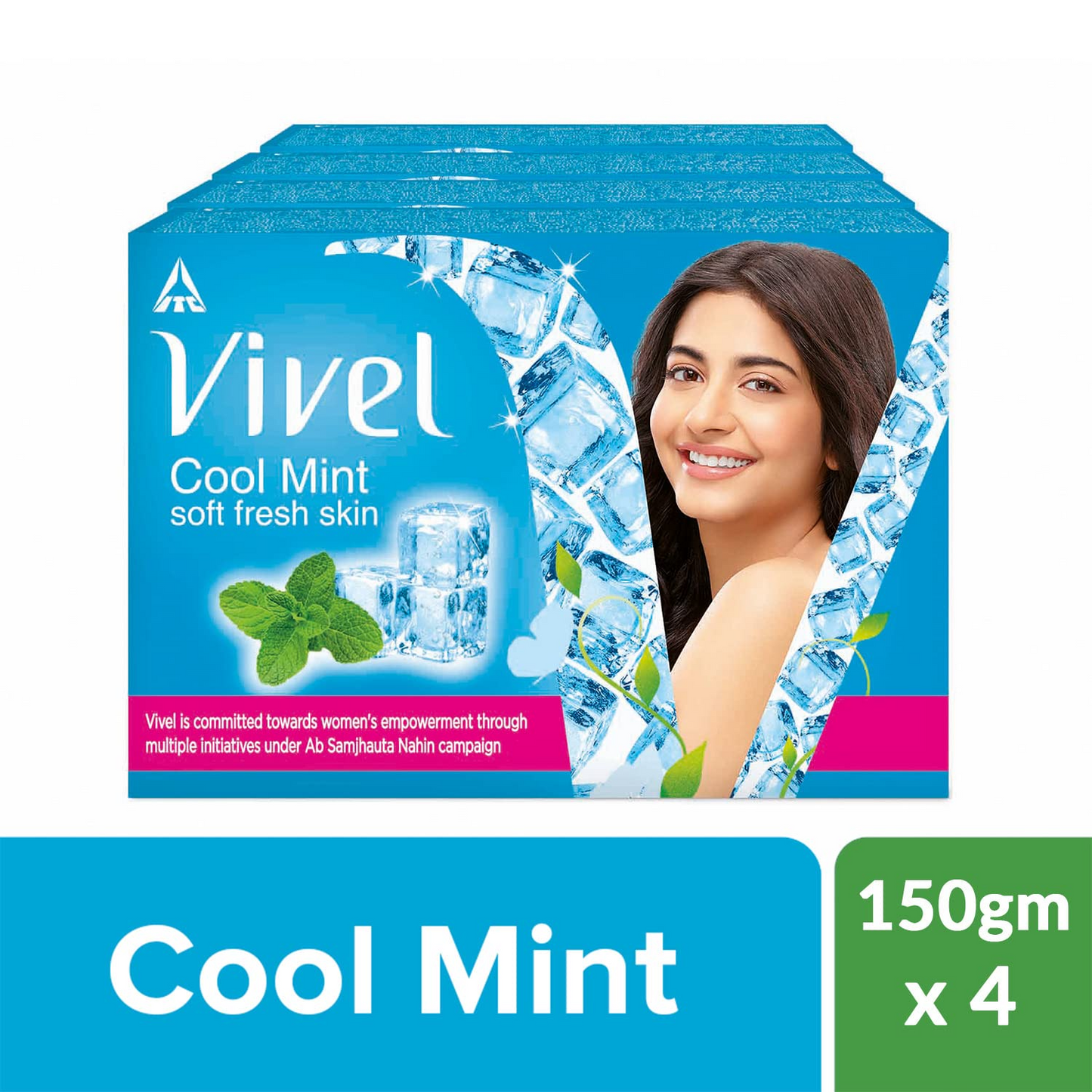 Vivel Cool Mint, Soft Fresh Skin, 600g (150g - Pack of 4), Soap for Women & Men for Soft, Glowing & Moisurised Skin, All Skin Types