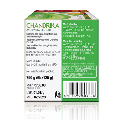 Chandrika Glycerine Ayurveda Gel Bar| Glycerine Bath Soap with Jojoba Oil for Moisturized Skin| For All Skin Types| 125g (Pack of 6)