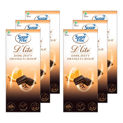 Sugar Free D'lite Zesty Orange Flavour Dark Chocolate Bar, 80g (Pack of 4)