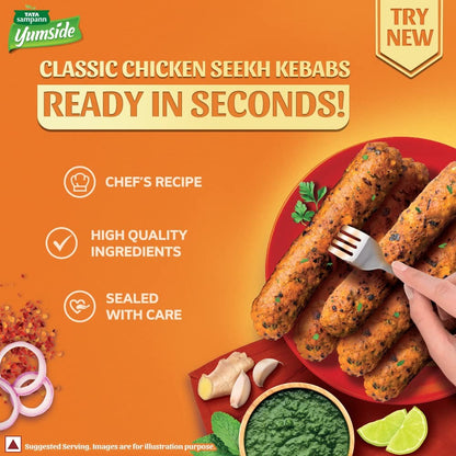 Tata Sampann Yumside Ready to Eat Chicken Seekh Kebab, 180g, Instant Food, Ready in 20 min