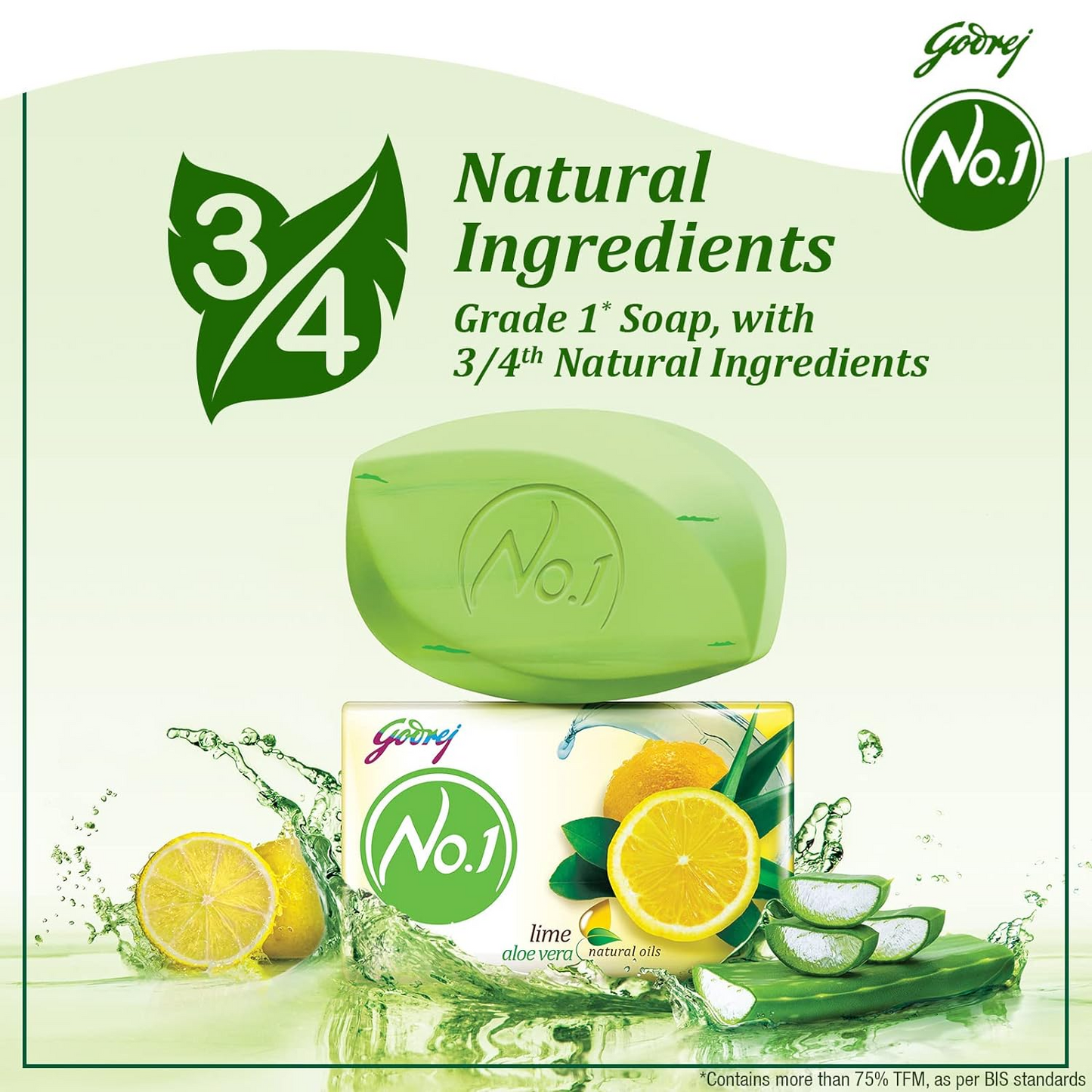 Godrej No.1 Lime & Aloe Vera Soap - Pack of 4 (150g each) - High TFM (Grade 1 Soap) | Soaps For Bath | Long-Lasting Fragrance