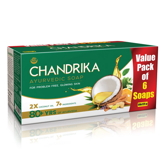 Chandrika Ayurvedic Soap Classic| Handmade Soap for Naturally Radiant Skin| For All Skin Types| 125g (Pack of 6)