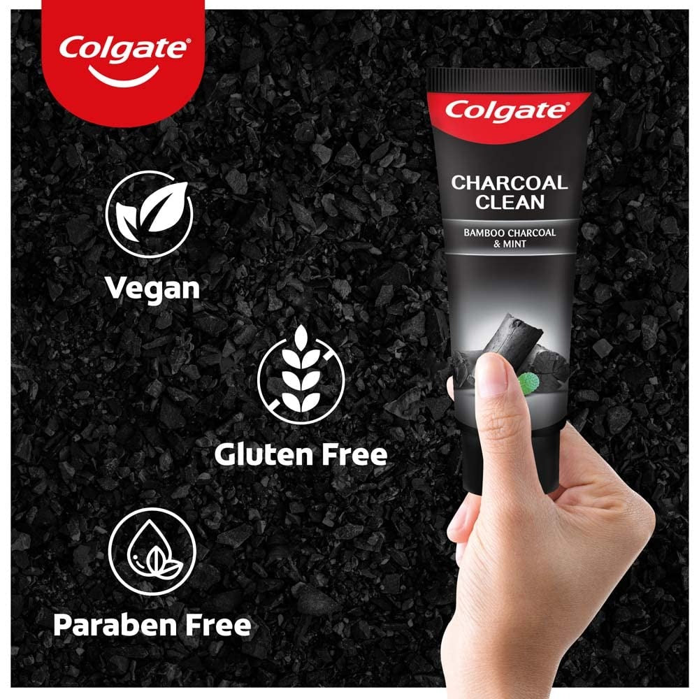 Colgate Charcoal Clean 480g (120g x 4, Pack of 4) Black Gel Toothpaste, Deep Clean Toothpaste With Bamboo Charcoal