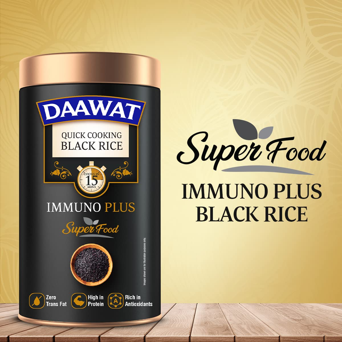 Daawat Black Rice Immuno Plus 1KG Pack - Superfood with High Protein, Rich Antioxidants, Minerals & Low Fat - Whole Grain