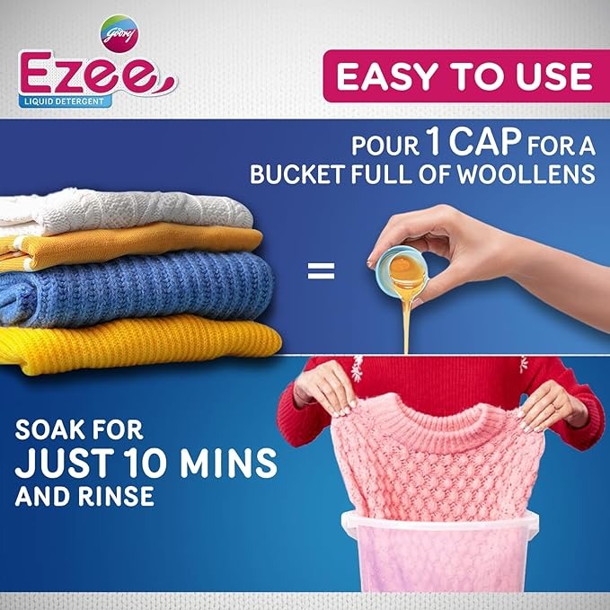 Godrej Ezee Liquid Detergent - Winterwear, No Soda Formula, 2kgs (1 bottle & 1 refill)