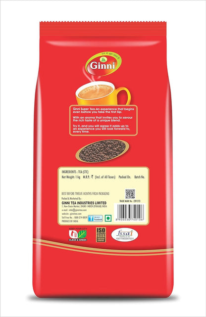 Ginni Super Premium Black Tea - CTC Leaf Tea | 1000gms | Pack of 1 | Granule Form | Farm Fresh | ZED & HACCP Certified