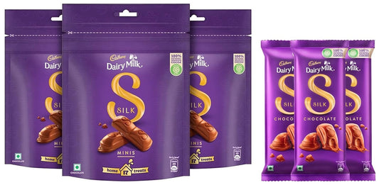 Cadbury Dairy Milk Silk Chocolate Bar, 150g (Pack of 3) & Chocolate Home Treats, 162gm - Pack of 3