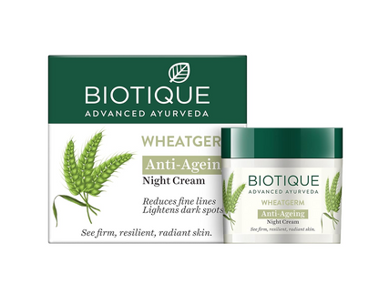 Biotique Wheat Germ Anti- Ageing Night Cream | Reduces Fine Lines | Lightens dark Spots | 100% Botanical Extracts | Suitable for All Skin Types | 50g