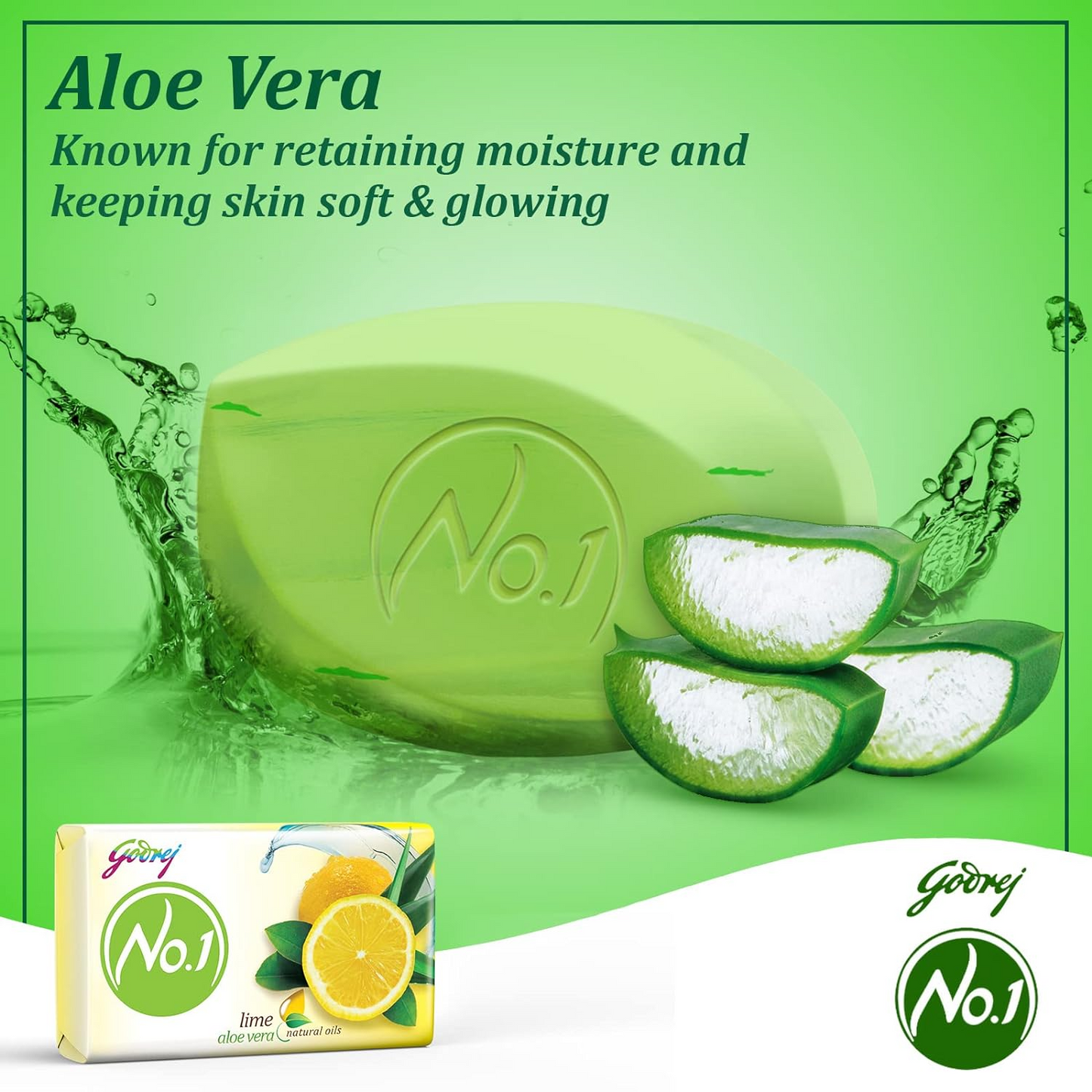 Godrej No.1 Lime & Aloe Vera Soap - Pack of 4 (150g each) - High TFM (Grade 1 Soap) | Soaps For Bath | Long-Lasting Fragrance