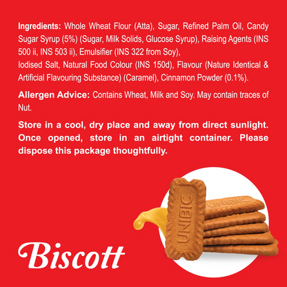 Unibic Biscott in Caramel and Cinnamon Flavour 250g, Traditionally Baked Atta Biscuit, No Maida, Crunchy and Healthy