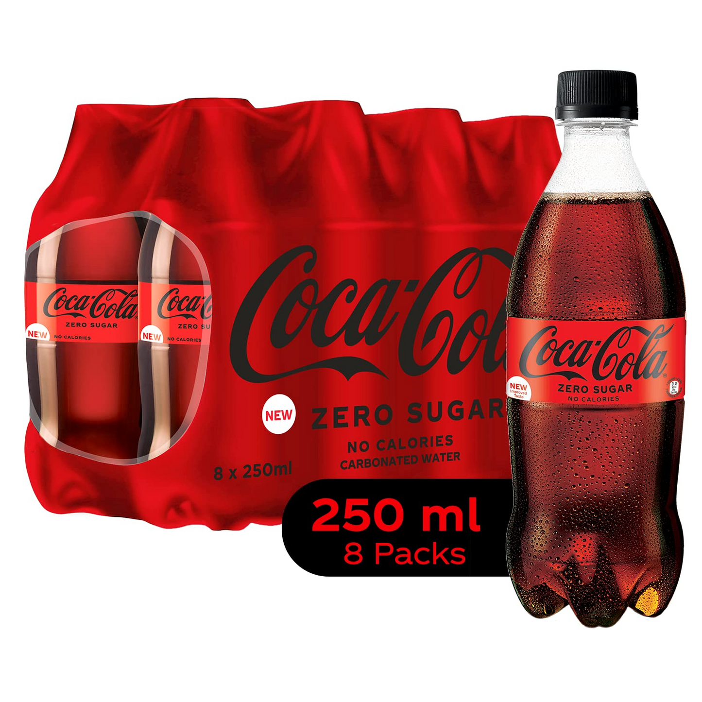 Coke Zero Coca-Cola Zero Sugar, No Calories Soft Drink PET Bottle, 250 ml (Pack of 8)