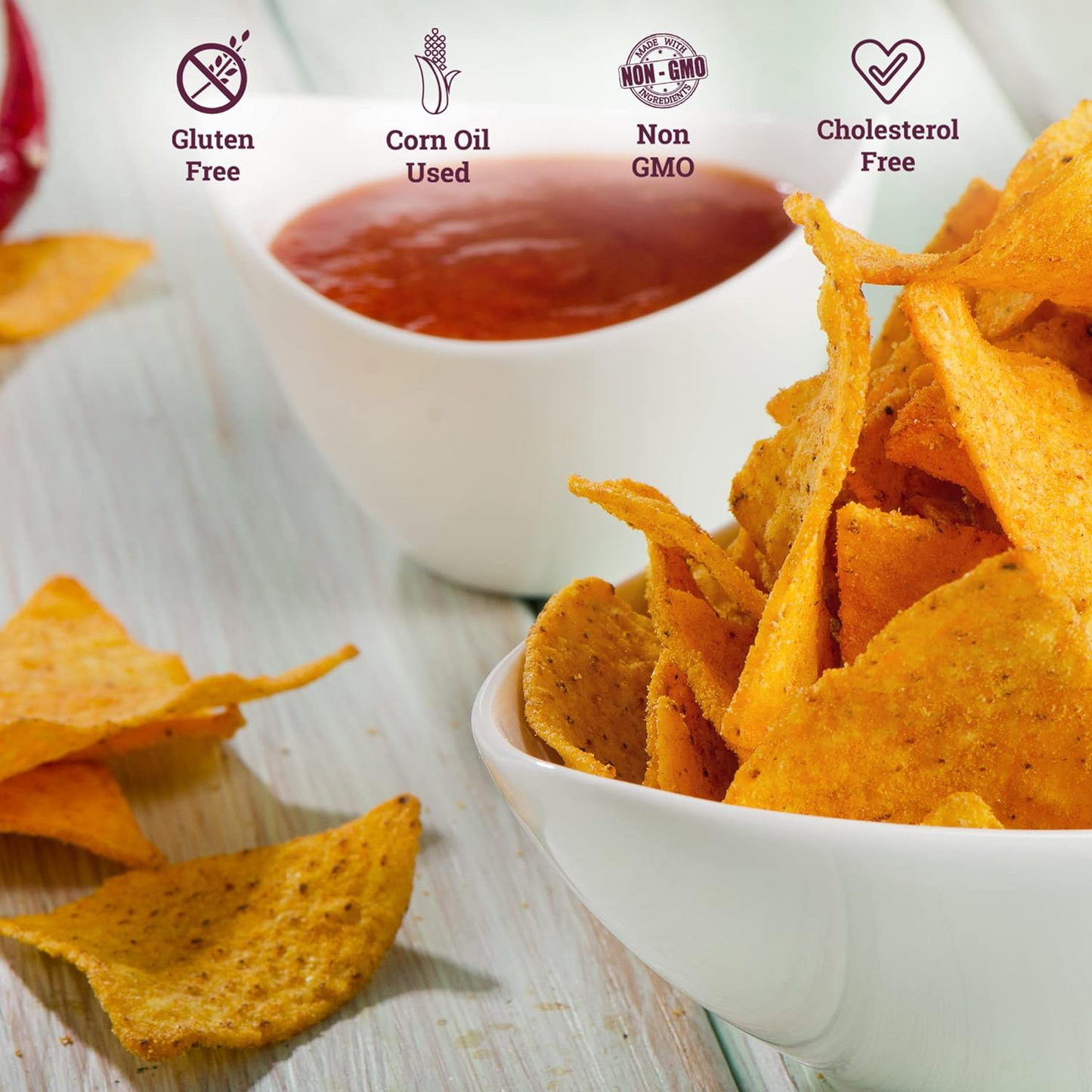 Cornitos Nachos with Salsa Combo, 215g, Enjoy 3 flavours of nachos: Sizzlin Jalapeno, Tikka Masala, and Cheese