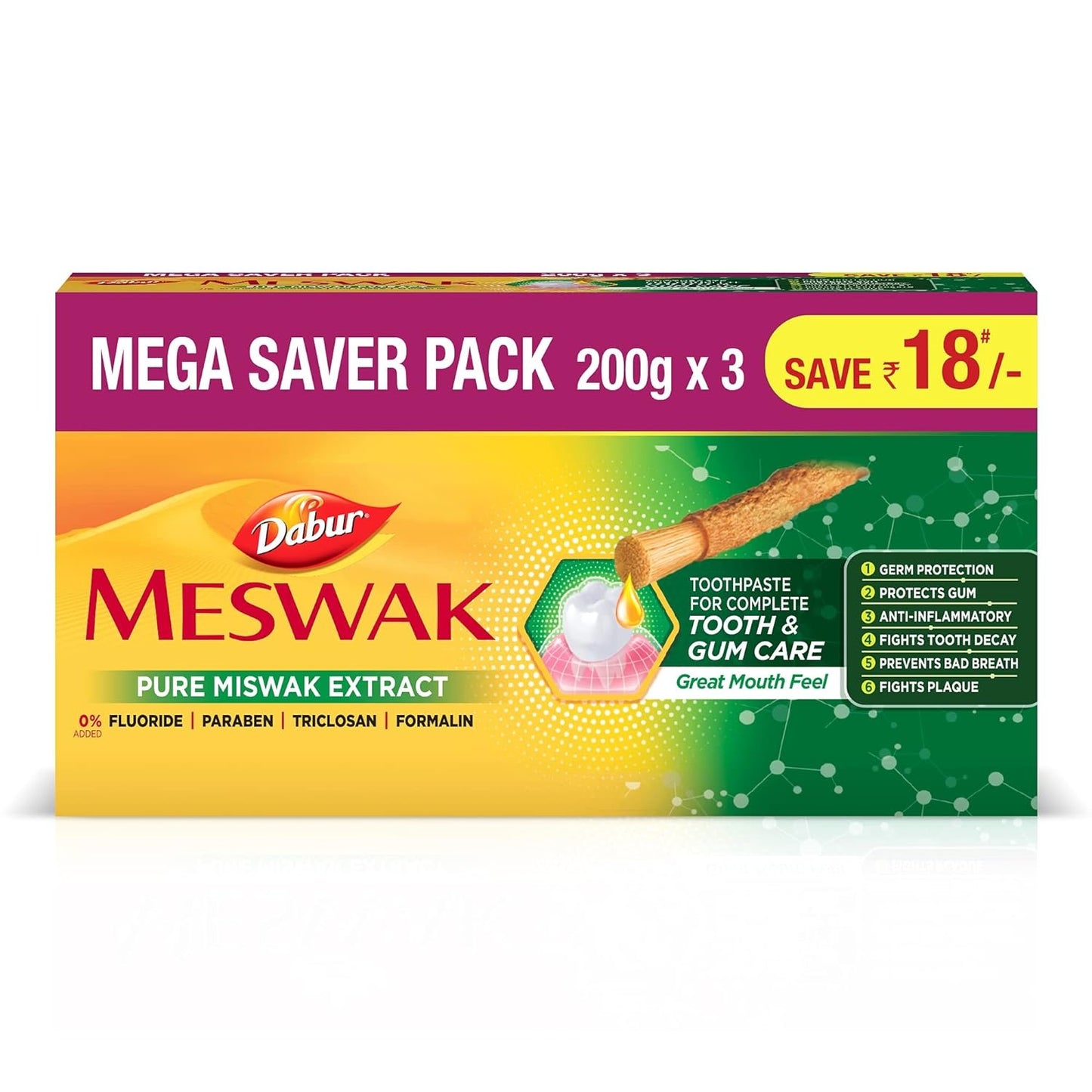 Dabur Meswak Complete Oral Care Toothpaste - 600g (200gx 3, Pack of 3)