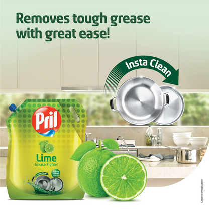 Pril Lime Grease Fighter 1.5 L | Insta Clean | With Active Power molecules that removes grime with ease | Zero White Residue.