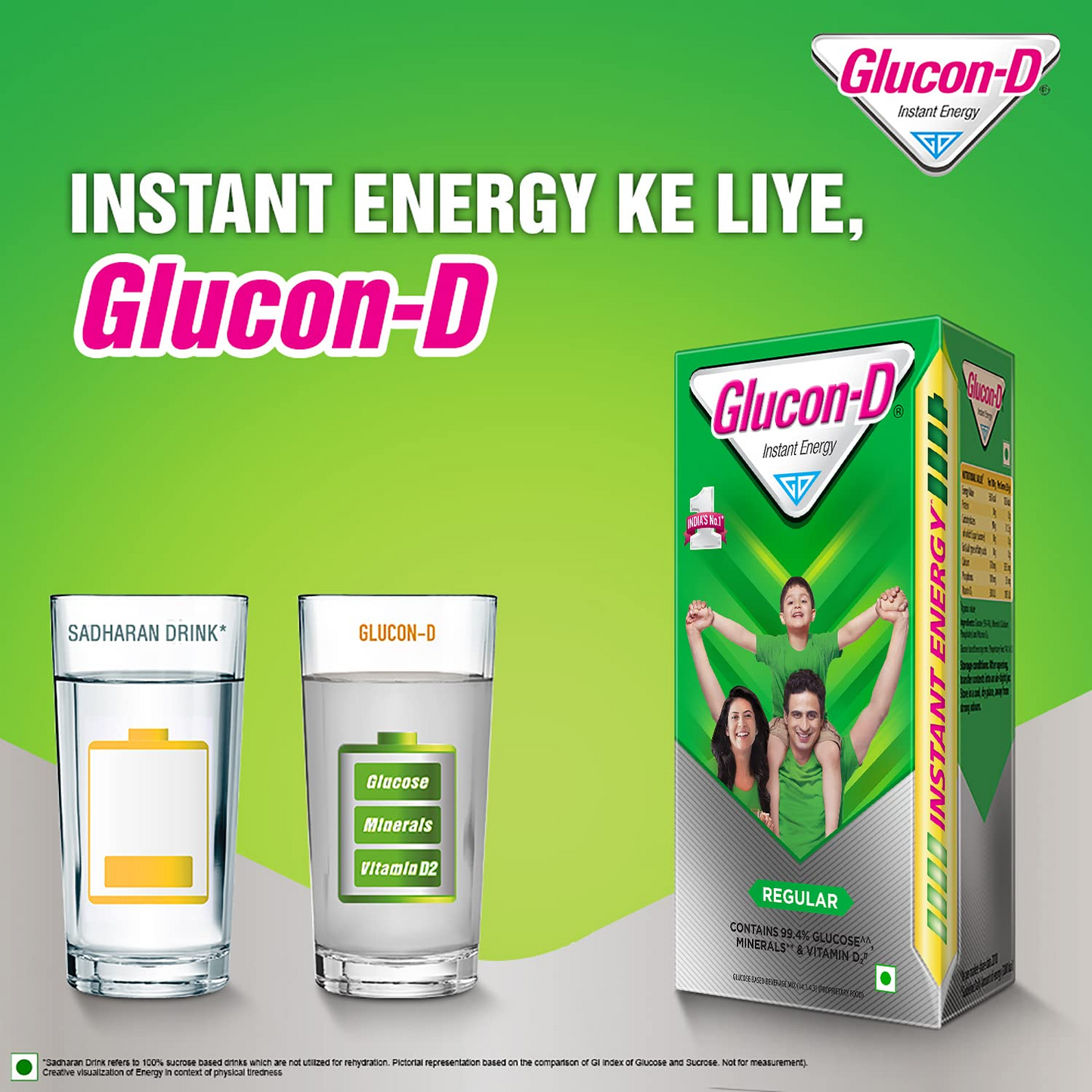 Glucon-D Regular Glucose Powder(1kg, Refill)| For Tasty & Healthy Glucose Drink| Provides Instant Energy| Vitamin D2 Supports Immunity