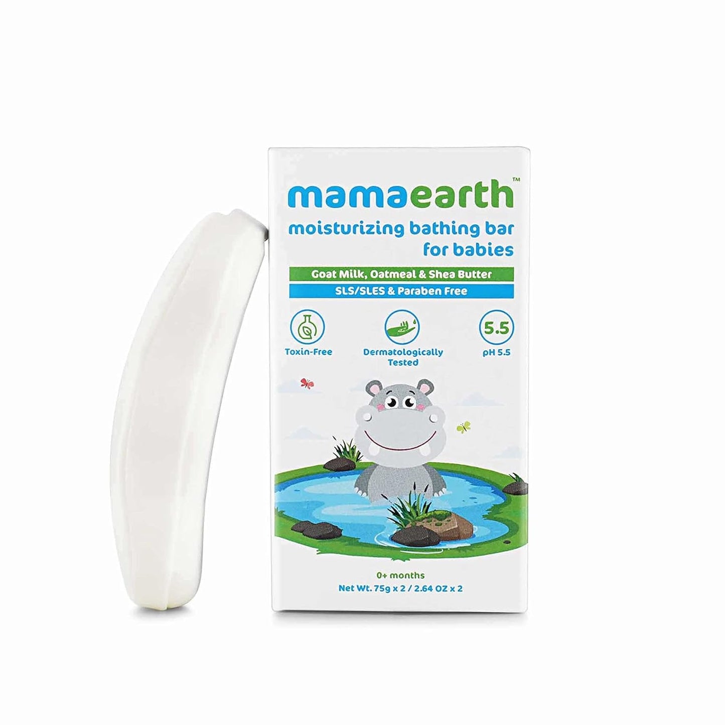 Mamaearth Moisturizing Baby Bathing Soap Bar pH 5.5 with Goat Milk and Oatmeal, 75g (Pack of 2)