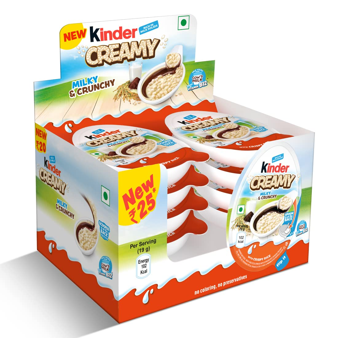 Kinder Creamy Pack of 8 Milky and Cocoa Chocolate with Extruded Rice, 152 Grams