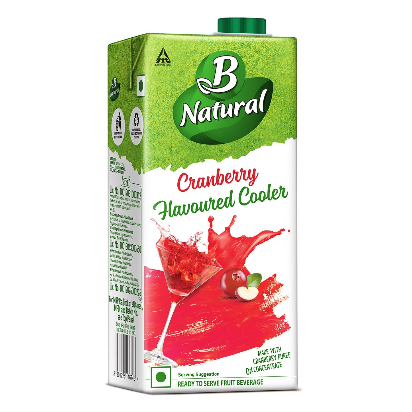 B Natural Cranberry Flavoured Cooler, 1L