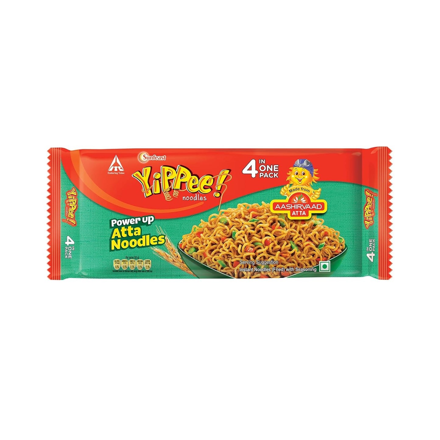 Sunfeast Yippee! Power Up Atta Noodles, Instant Noodles, No Artificial Flavours(Pack Of 4), 280 grams