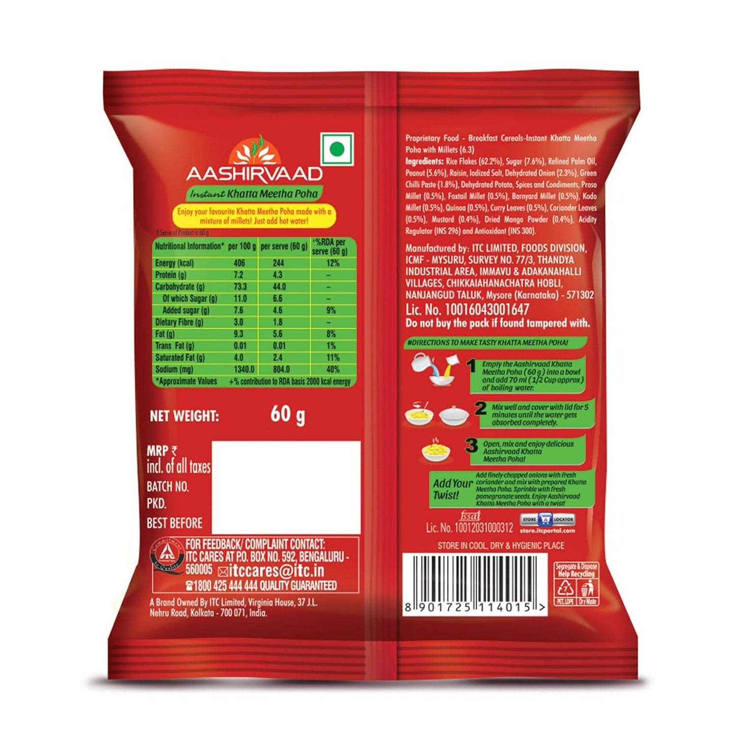 Aashirvaad Instant Meals Khatta Meetha Poha with Millets Pouch 60g