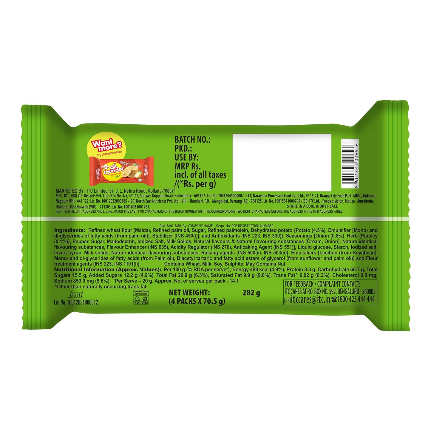 Sunfeast All Rounder, Thin, Light & Crunchy Potato Biscuit with Cream & Herb Flavour, 282g