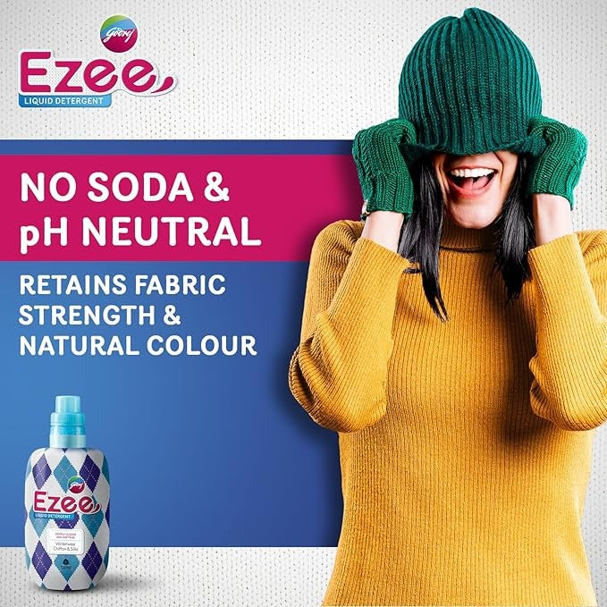 Godrej Ezee Liquid Detergent - Winterwear, No Soda Formula, 2kgs (1 bottle & 1 refill)