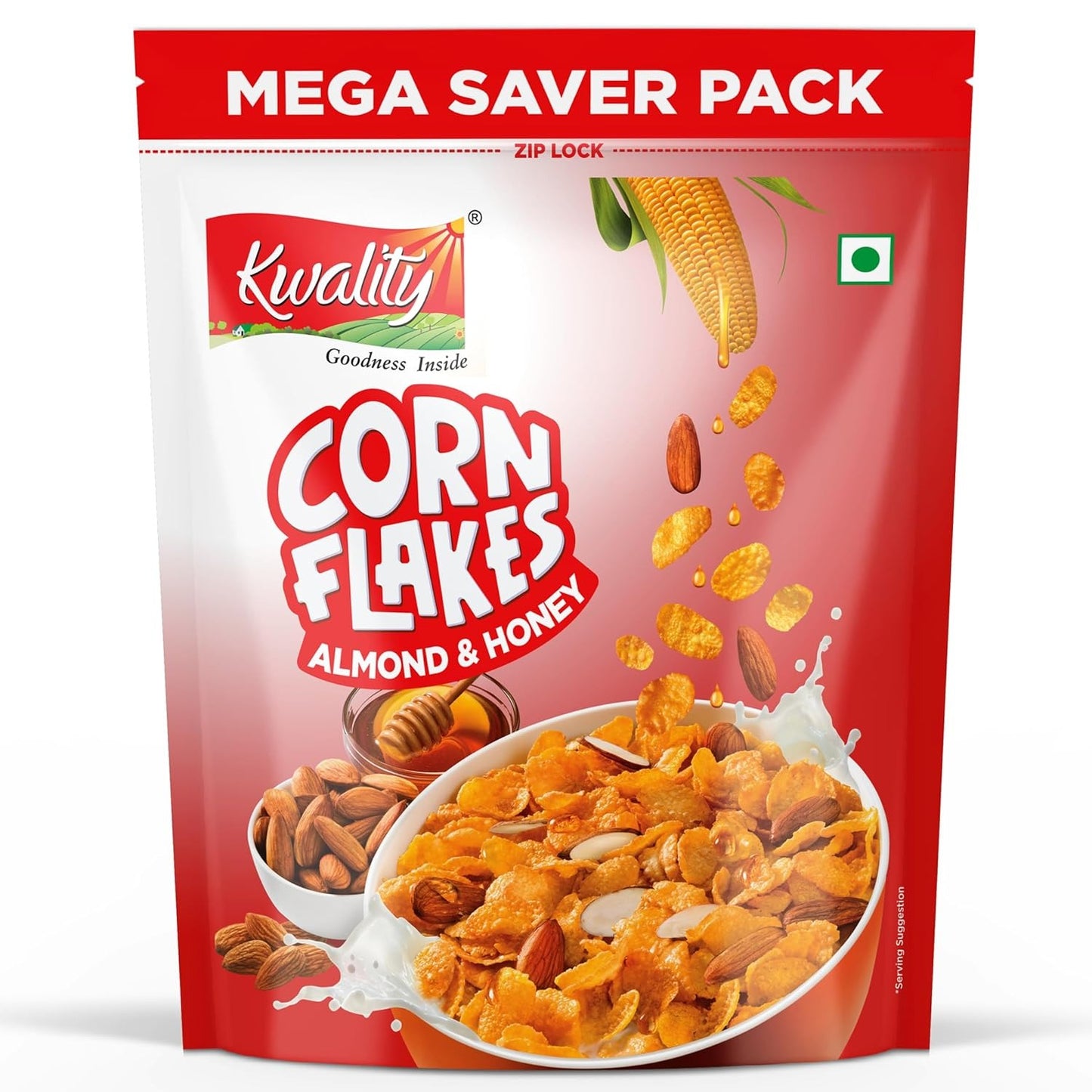 Kwality Corn Flakes with Almond & Honey 1Kg | High in Protein, Zero Cholesterol | Perfect with Mixed Fruits | Healthy Food & Breakfast Cereal