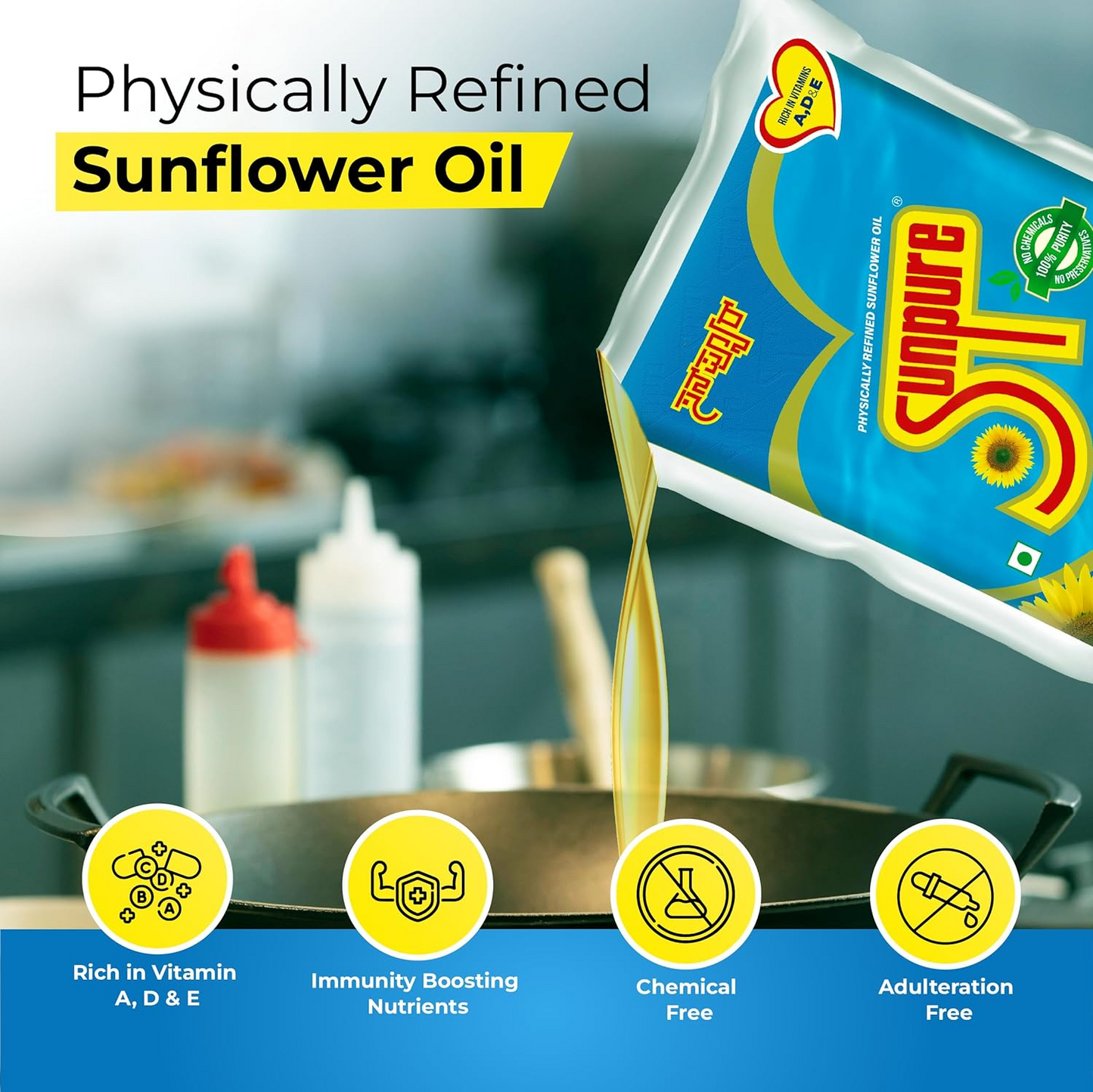 Sunpure Physically Refined Sunflower Oil 1 Litre | Healthiest Cooking Oil | Edible Cooking Oil