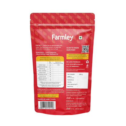 Farmley Premium Whole Canadian Dried Cranberry Dry Fruit 200 g | High Nutrient and Antioxidant