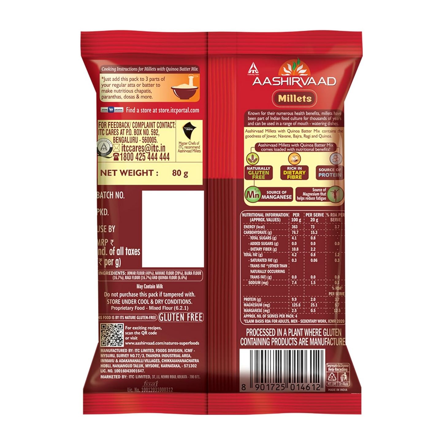 Aashirvaad Millets Batter Mix - Mixed Flour, Rich In Fibre & Protein, 800 g