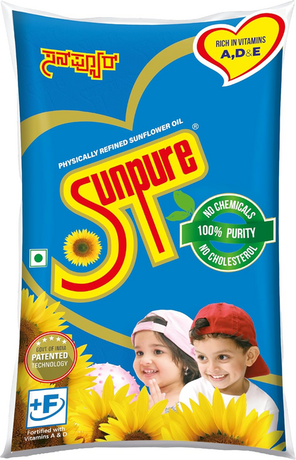 Sunpure Physically Refined Sunflower Oil 1 Litre | Healthiest Cooking Oil | Edible Cooking Oil