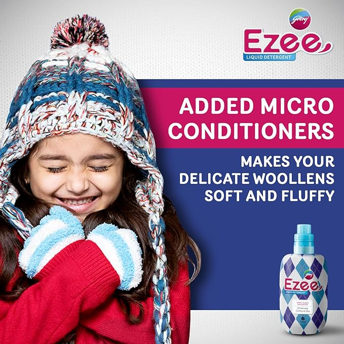 Godrej Ezee Liquid Detergent - Winterwear, No Soda Formula, 2kgs (1 bottle & 1 refill)