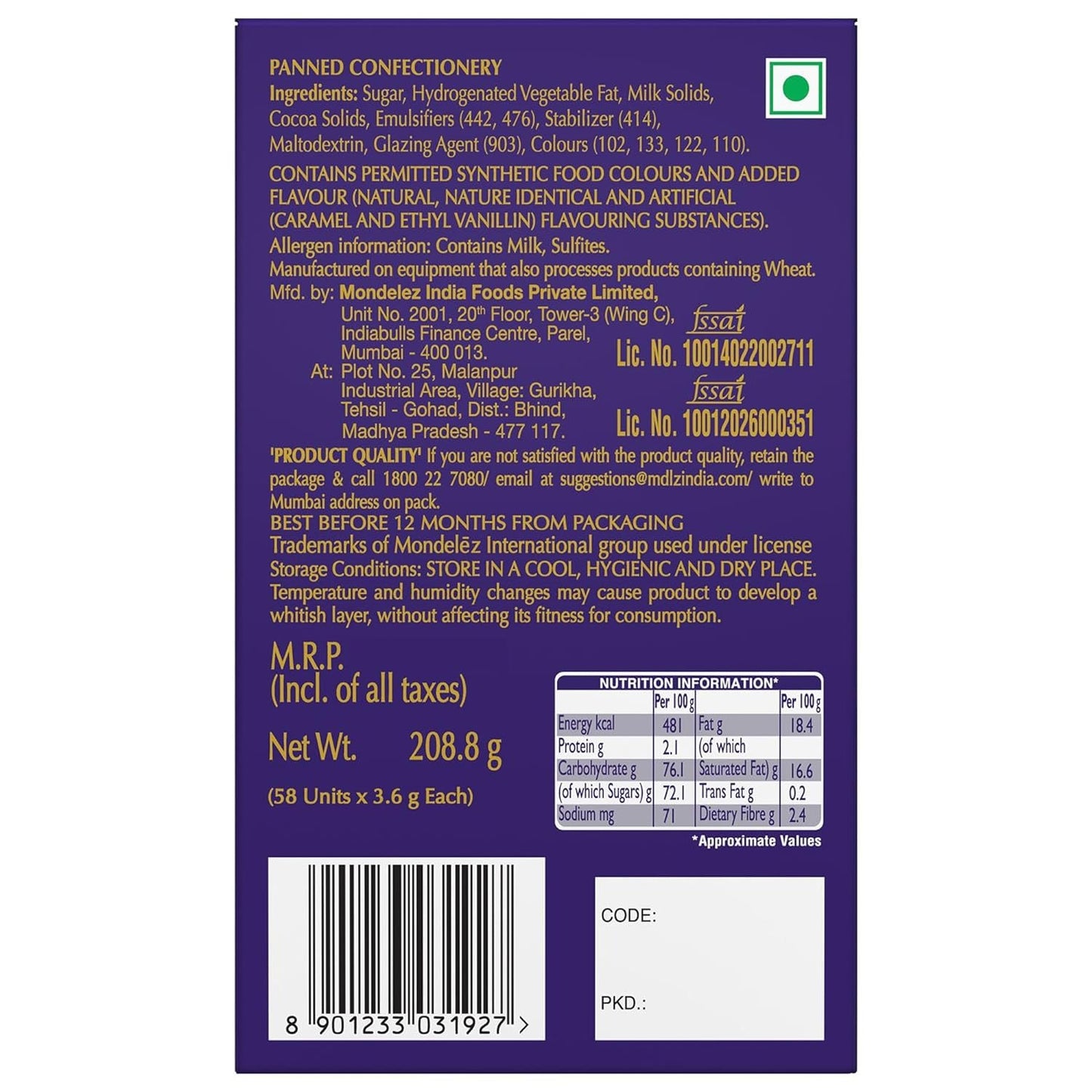 Cadbury Dairy Milk Shots, Chocolate Balls, Carton Pack (58 x 3.6 g), 208.8 g