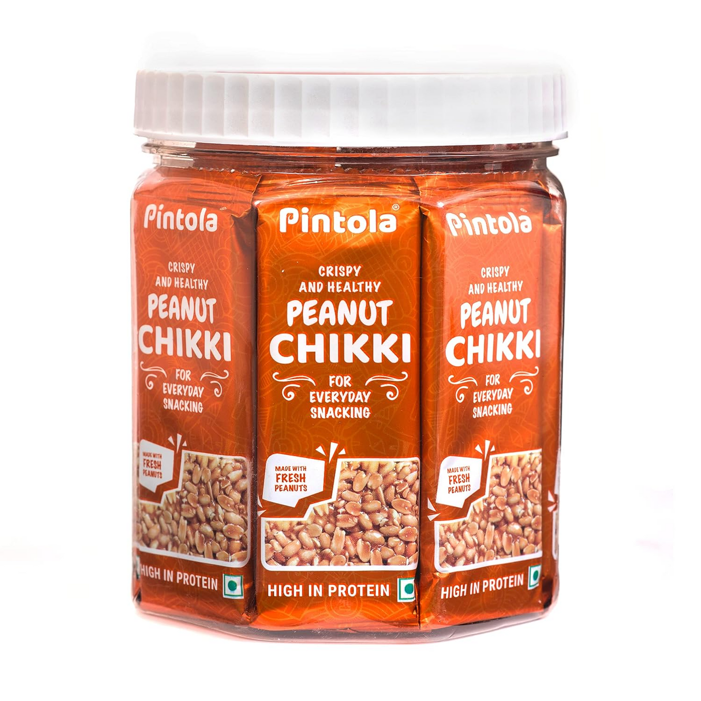 Pintola Peanut Chikki Jar Gajak - Pack of 24 pcs, 100% Natural, Peanut Chikki Jaggery,  Nutritious Chikki, (28g Each x 24N = 672g)