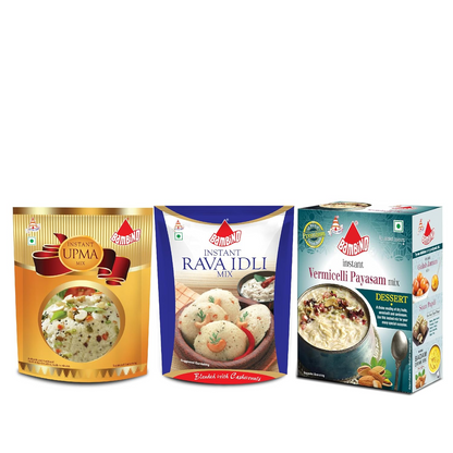 Bambino Instant Mixes Combo - Pack of 3 Contains Rava Idli Mix (1packet-500gms), Vermicelli Kheer Mix - (1 packet-180gms), Upma Mix- (1 packet-180gms)