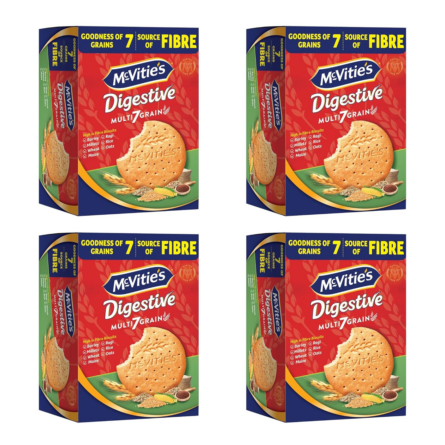 McVities Digestive Multi 7 Grain Biscuits with Barley, Ragi, Oats, Wheat, Millets, Rice, Maize, High in Fibre, 200gm (Pack of 4)