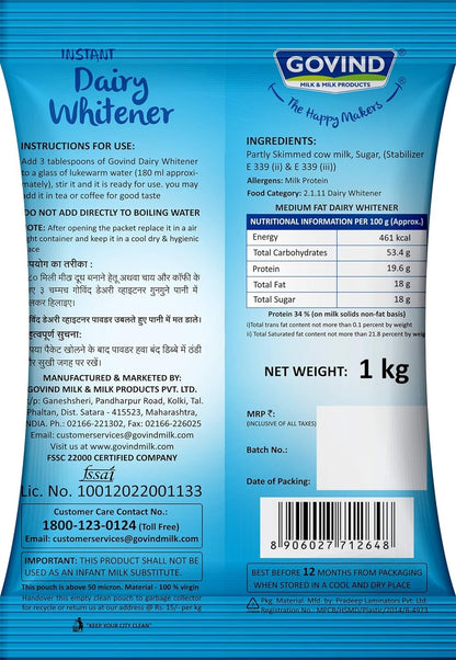 Govind Milk and Milk Products Dairy Whitener 1 Kg Pouch