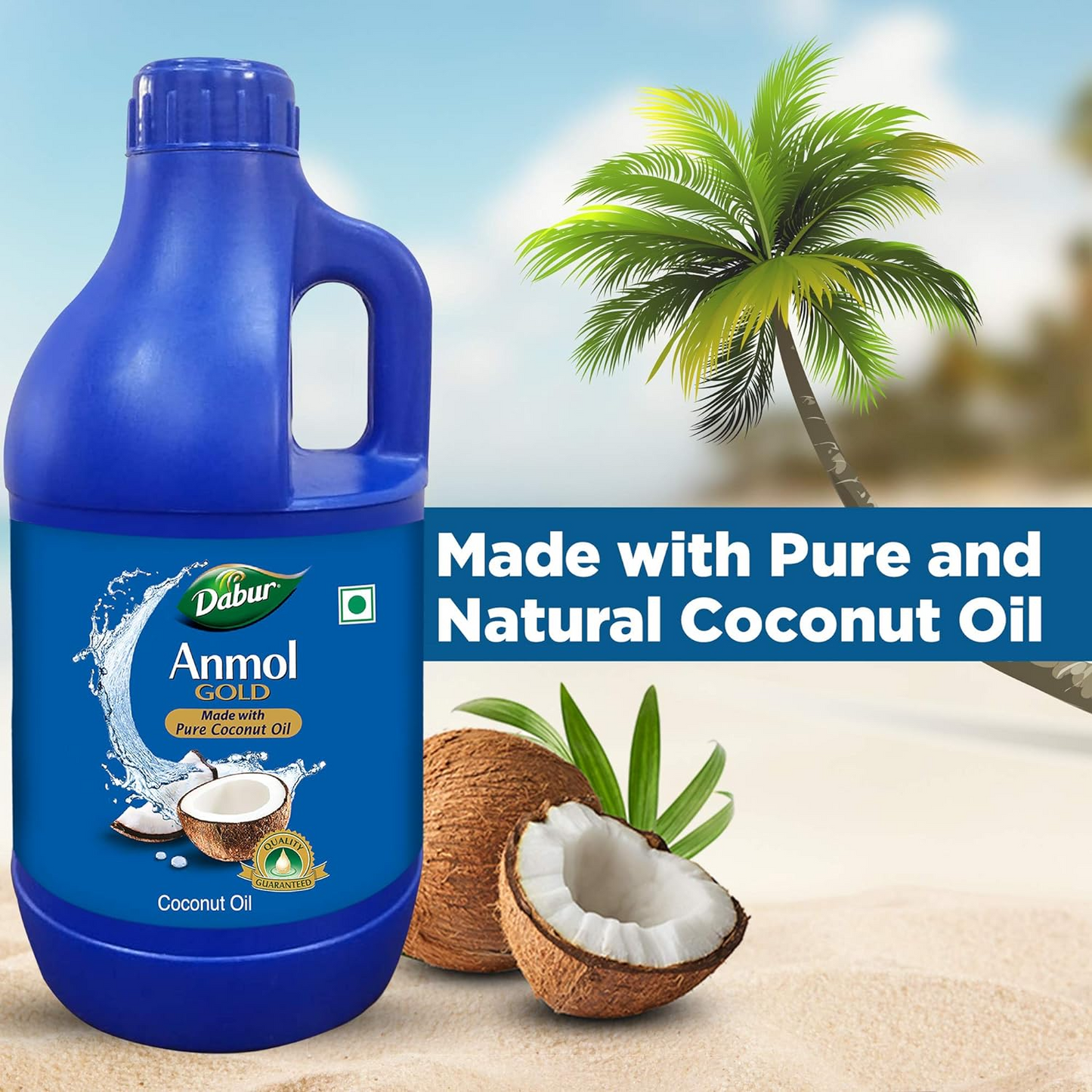 Dabur Anmol Gold 100 % Pure Coconut Oil - 1L | Natural | Nariyal Tel | Handpicked Sundried Coconuts | Multipurpose Oil