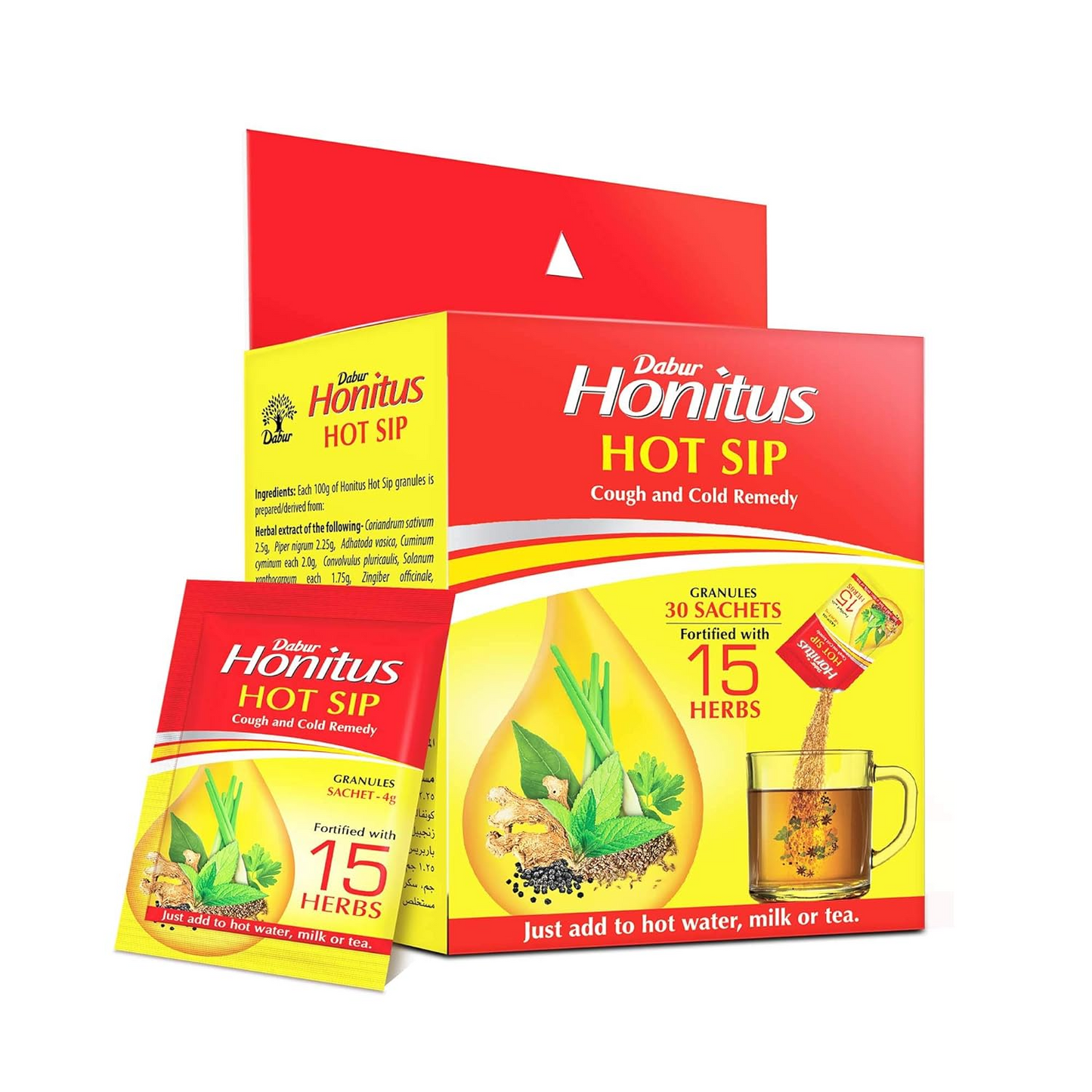 Dabur Honitus Hot Sip - Pack of 30 Sachets ( 4gx30 )| 100% Ayurvedic Kadha | Provides Instant Relief from Cough, Cold & Sore Throat