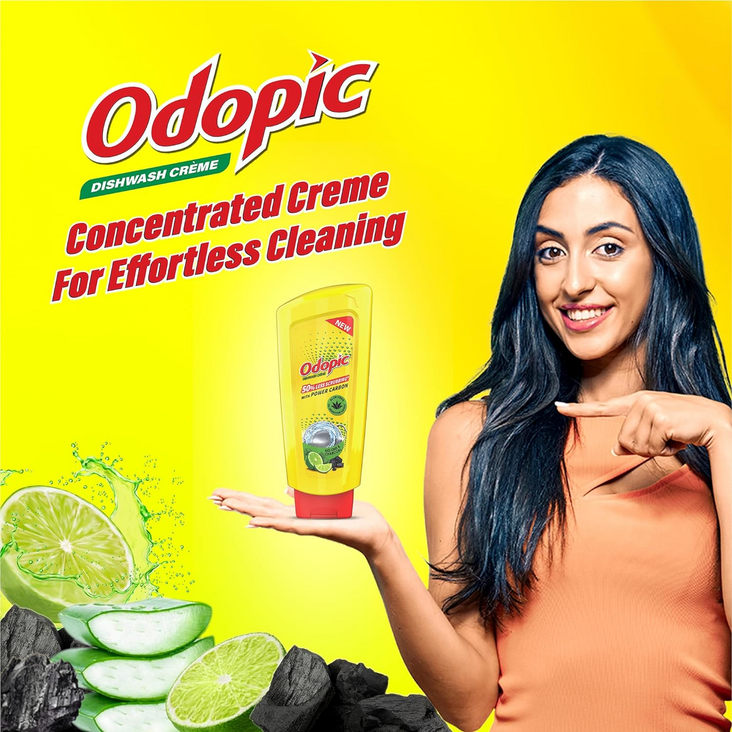 DABUR Odopic Dishwash Creme Lime - 750Ml (Liquid Gel) With Aloevera For Sensitive Hands Fresh Fragrance Powerful Grease Cleaner Removal